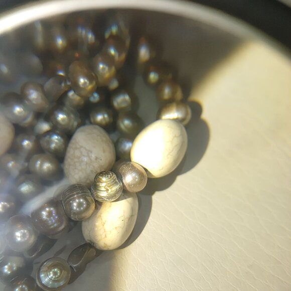 Cultured Pearl Necklace Baroque Sterling Stone Beige Cream Rock Statement Earth - Picture 7 of 16